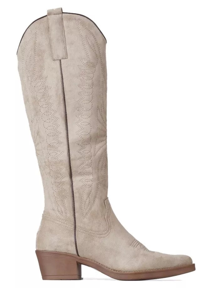 Smile Favorites Cowboystiefel Taupe Khaki Veloursleder hoch