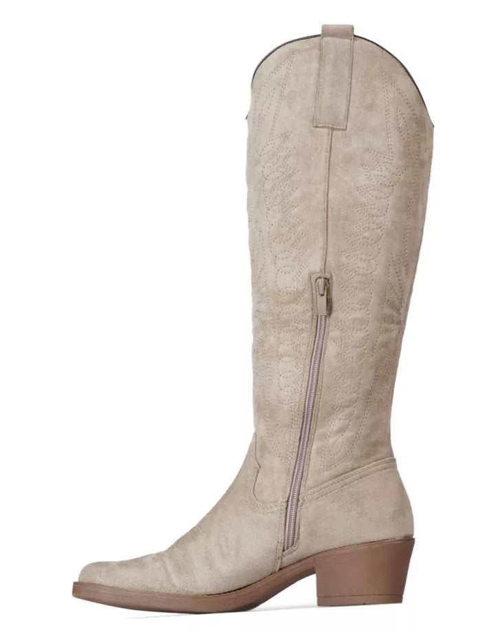 Smile Favorites Cowboystiefel Taupe Khaki Veloursleder hoch