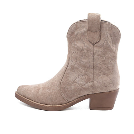 Smile Favorites Cowboystiefel Taupe Khaki Suedine Kurz