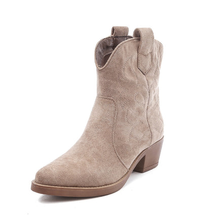 Smile Favorites Cowboystiefel Taupe Khaki Suedine Kurz