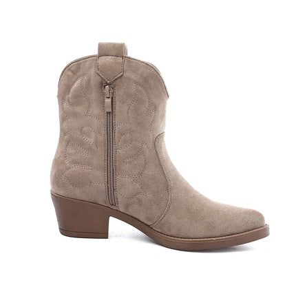 Smile Favorites Cowboystiefel Taupe Khaki Suedine Kurz