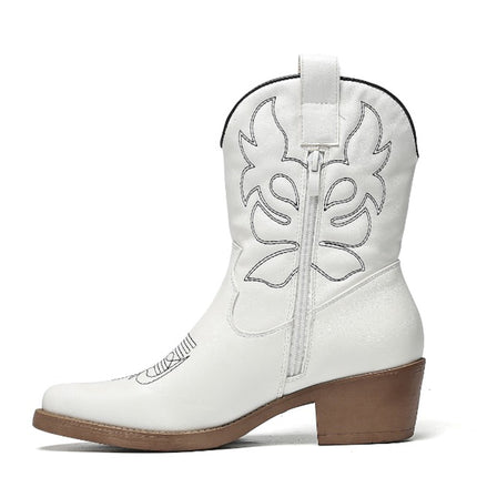 Smile Favorites Cowboystiefel Weiß kurz schwarz genäht