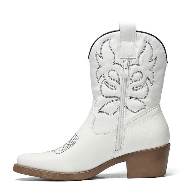 Smile Favorites Cowboystiefel Weiß kurz schwarz genäht