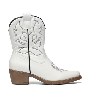 Smile Favorites Cowboystiefel Weiß kurz schwarz genäht