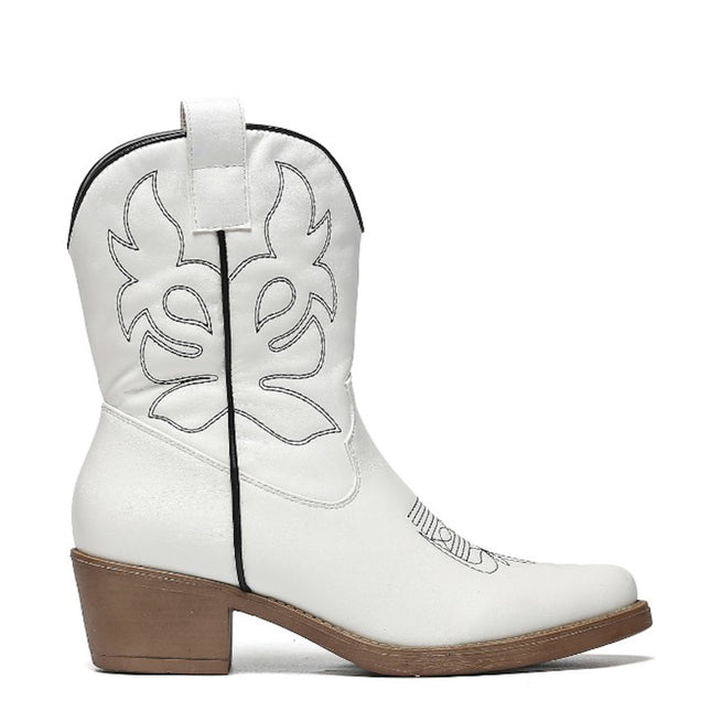 Smile Favorites Cowboystiefel Weiß kurz schwarz genäht