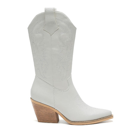 Smile Favorites Cowboy Stiefel Weiß Lederoptik Nähte