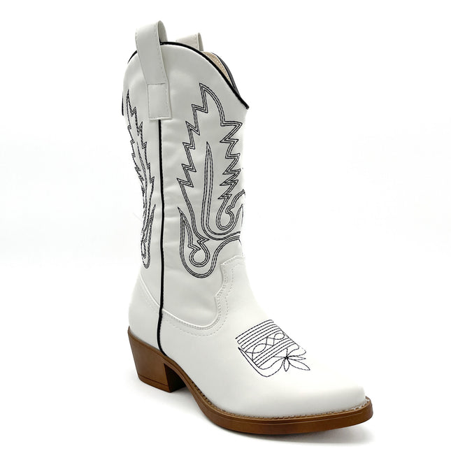 Smile Favorites Cowboystiefel Weiß mit schwarzen Nähten
