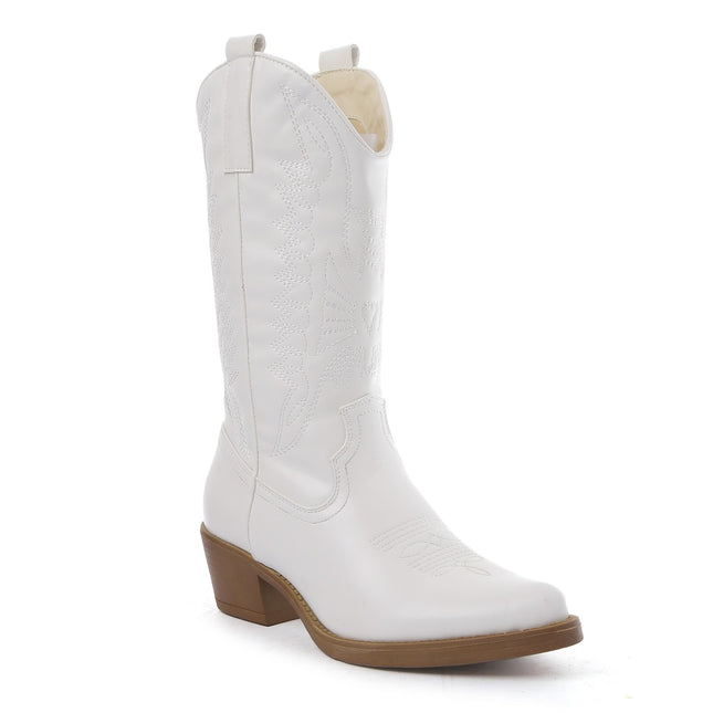 Smile Favorites Cowboystiefel Weiß PU-Nähte