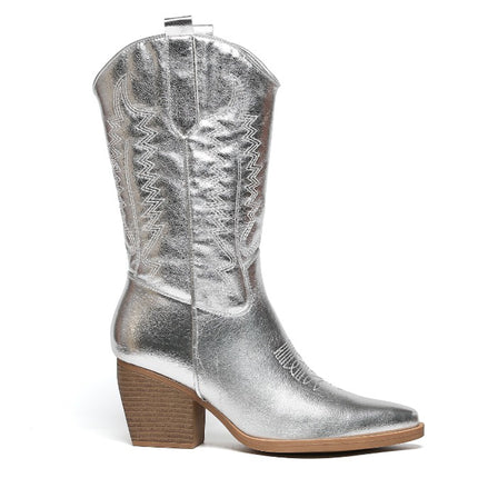 Smile Favorites Cowboystiefel Silberne Lederoptik Nähte