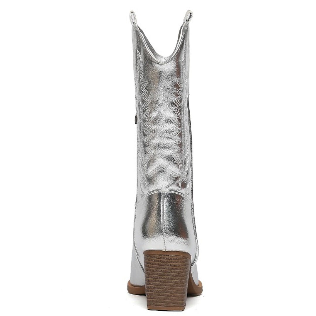 Smile Favorites Cowboystiefel Silberne Lederoptik Nähte
