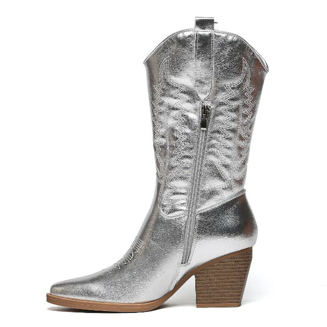 Smile Favorites Cowboystiefel Silberne Lederoptik Nähte