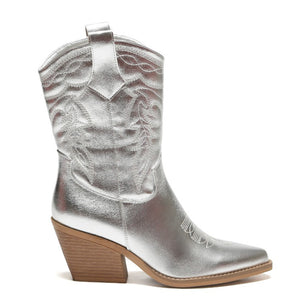 Smile Favorites Cowboystiefel Silberne Metallic-Kalbsnähte