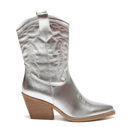 Smile Favorites Cowboystiefel Silberne Metallic-Kalbsnähte