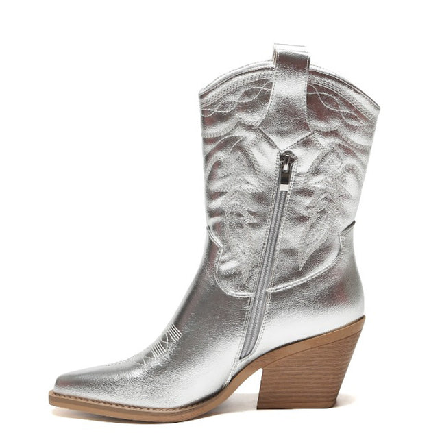 Smile Favorites Cowboystiefel Silberne Metallic-Kalbsnähte