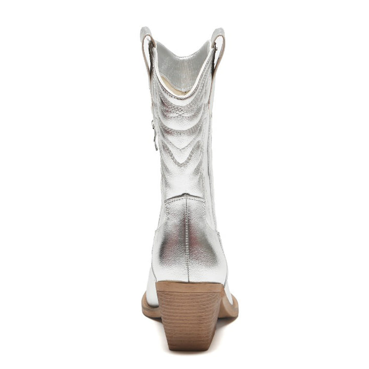 Smile Favorites Cowboystiefel Silberne Metallic-Kalbsnähte