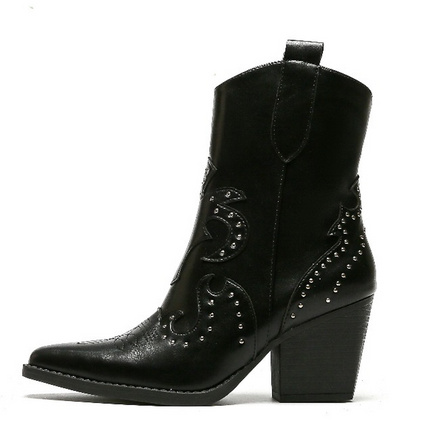 Smile Favorites Cowboy Stiefel Schwarz Flamme Nieten