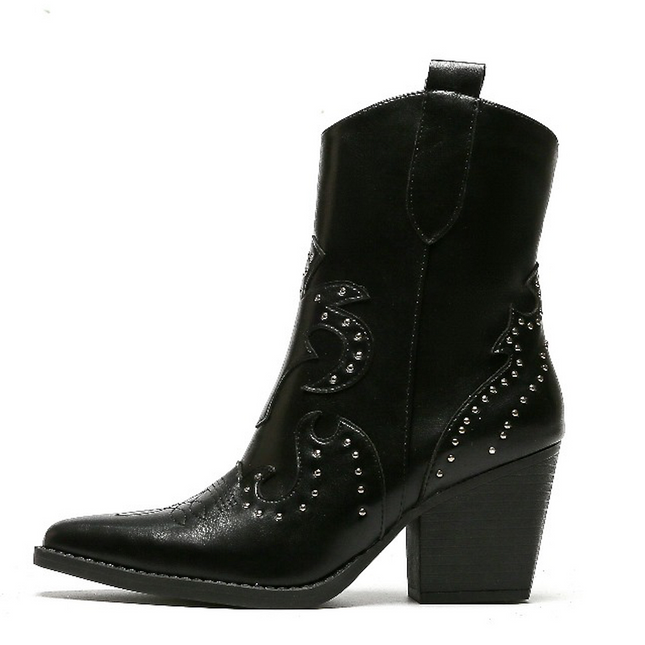 Smile Favorites Cowboy Stiefel Schwarz Flamme Nieten