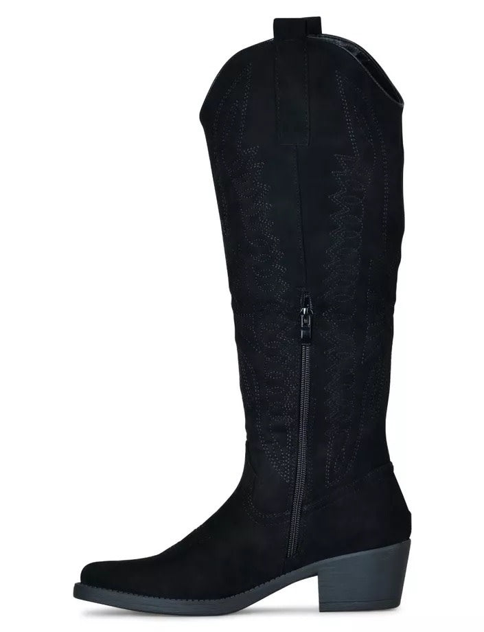 Smile Favorites Cowboystiefel Schwarz hoch Veloursleder