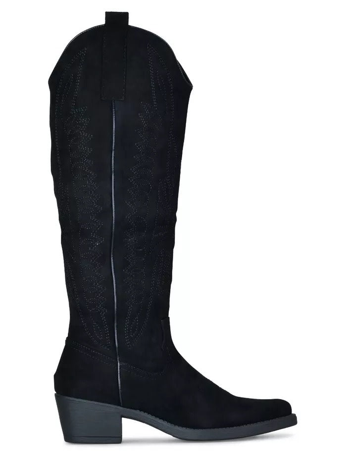 Smile Favorites Cowboystiefel Schwarz hoch Veloursleder