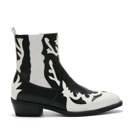 Smile Favorites Cowboystiefel Schwarz Kurz Flamme Weiß