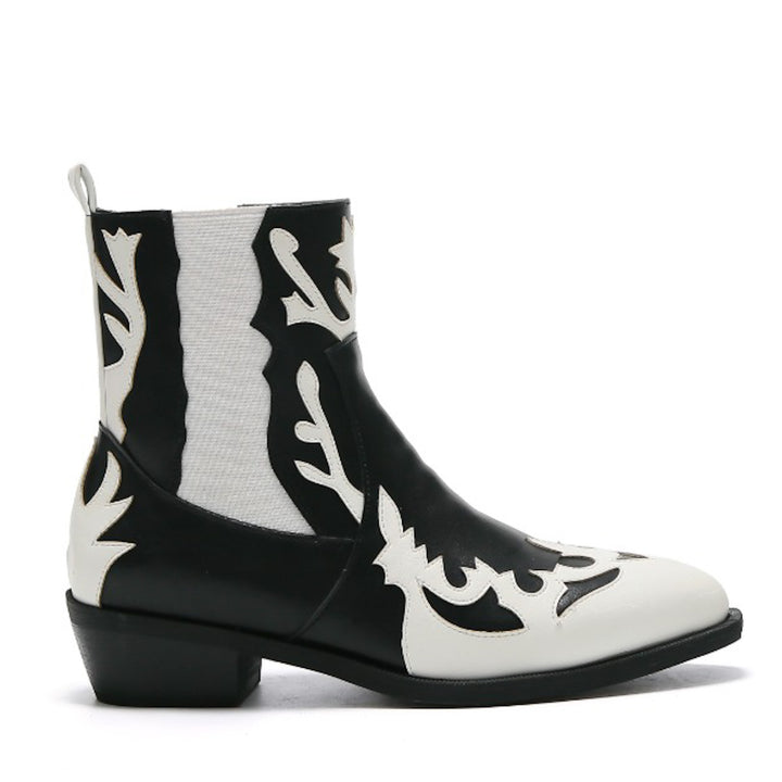Smile Favorites Cowboystiefel Schwarz Kurz Flamme Weiß