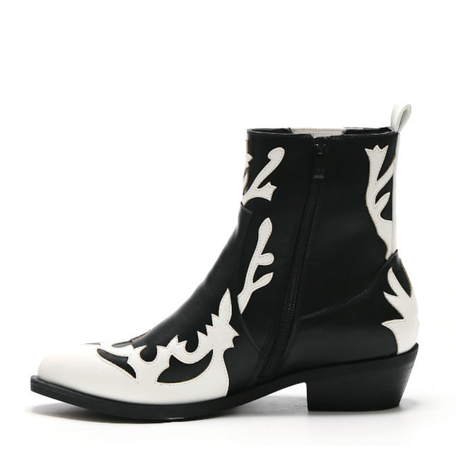 Smile Favorites Cowboystiefel Schwarz Kurz Flamme Weiß