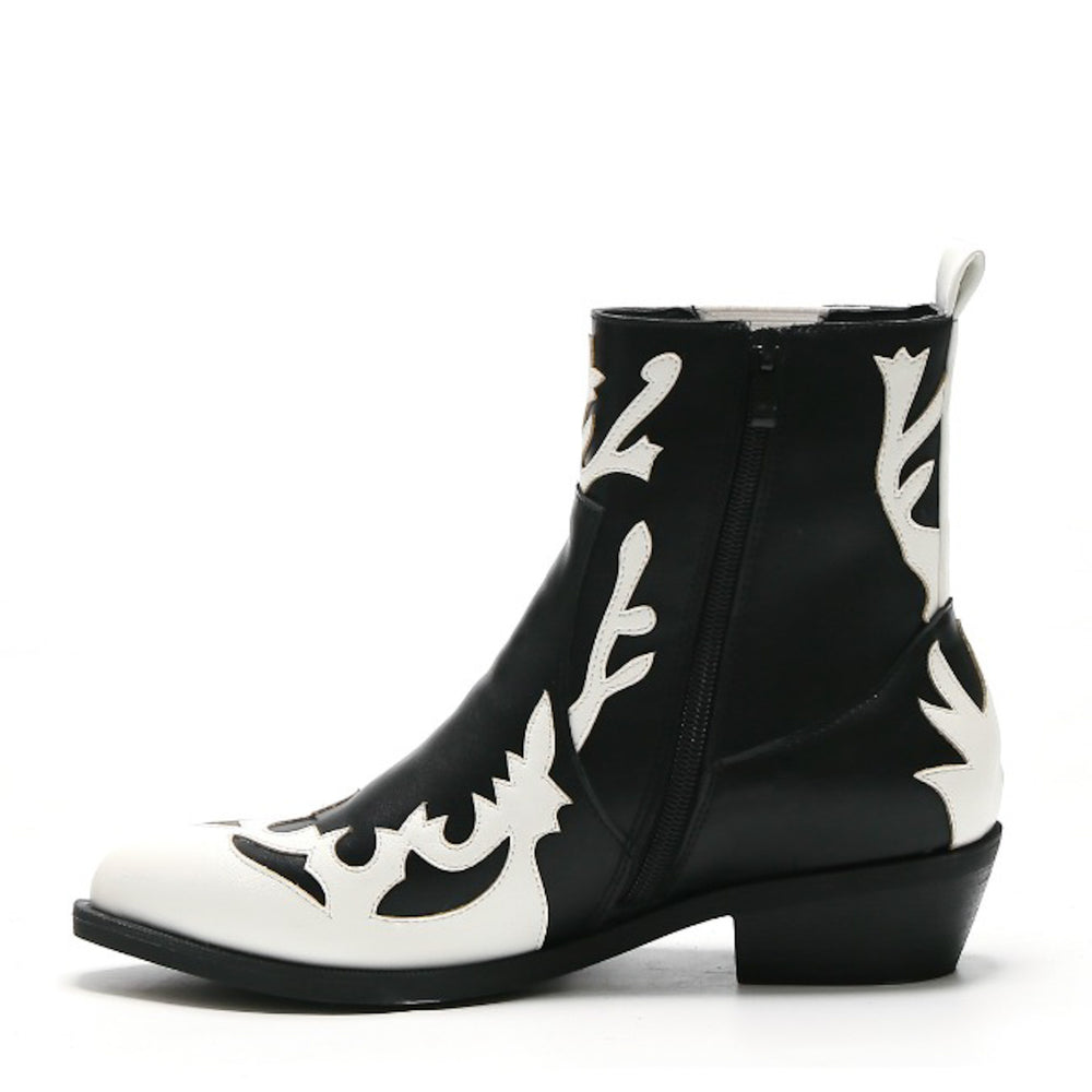 Smile Favorites Cowboystiefel Schwarz Kurz Flamme Weiß