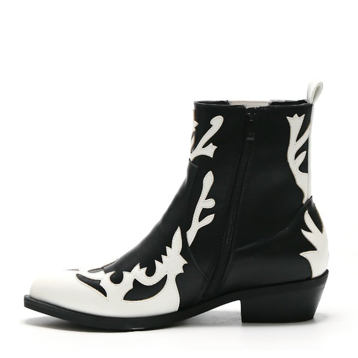 Smile Favorites Cowboystiefel Schwarz Kurz Flamme Weiß