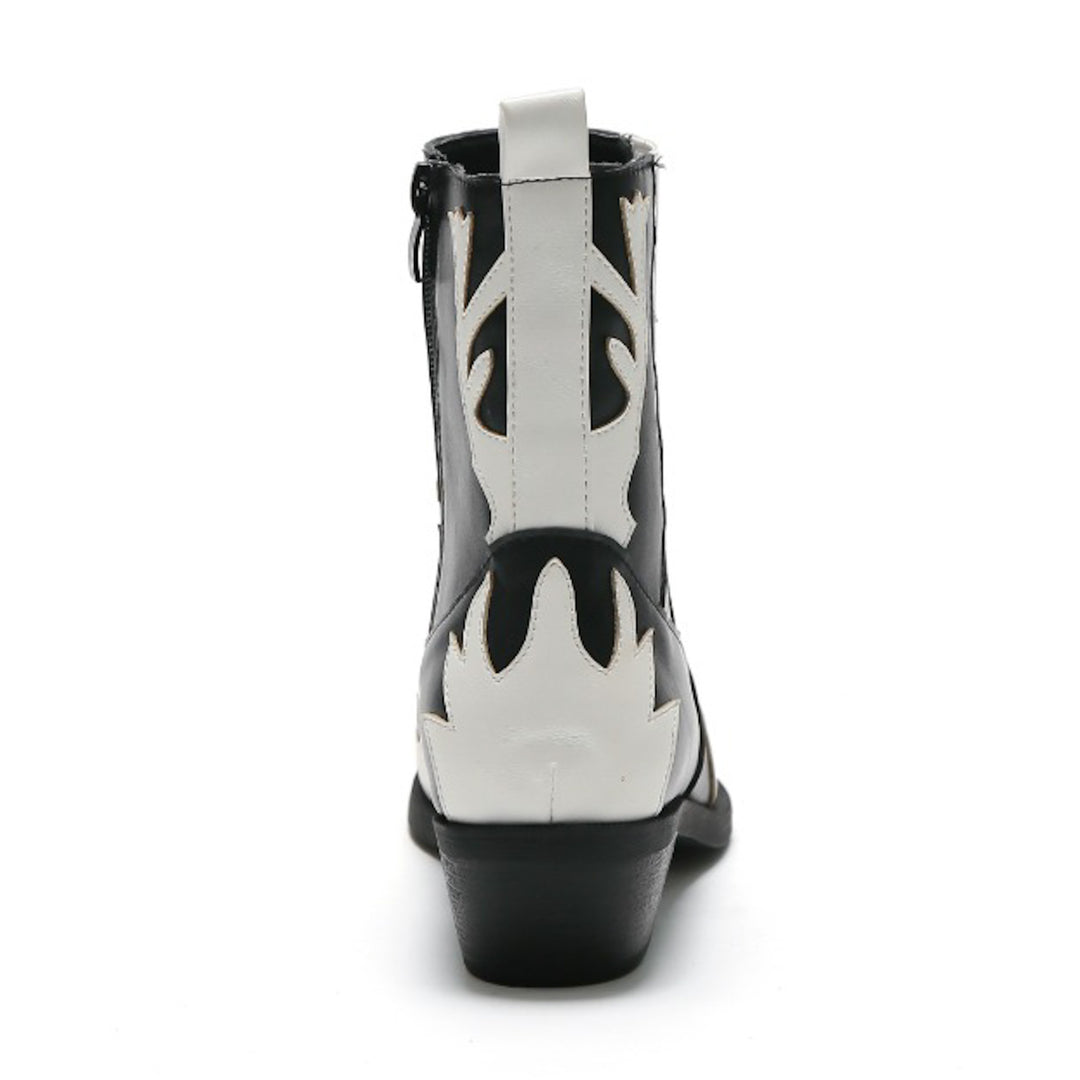 Smile Favorites Cowboystiefel Schwarz Kurz Flamme Weiß