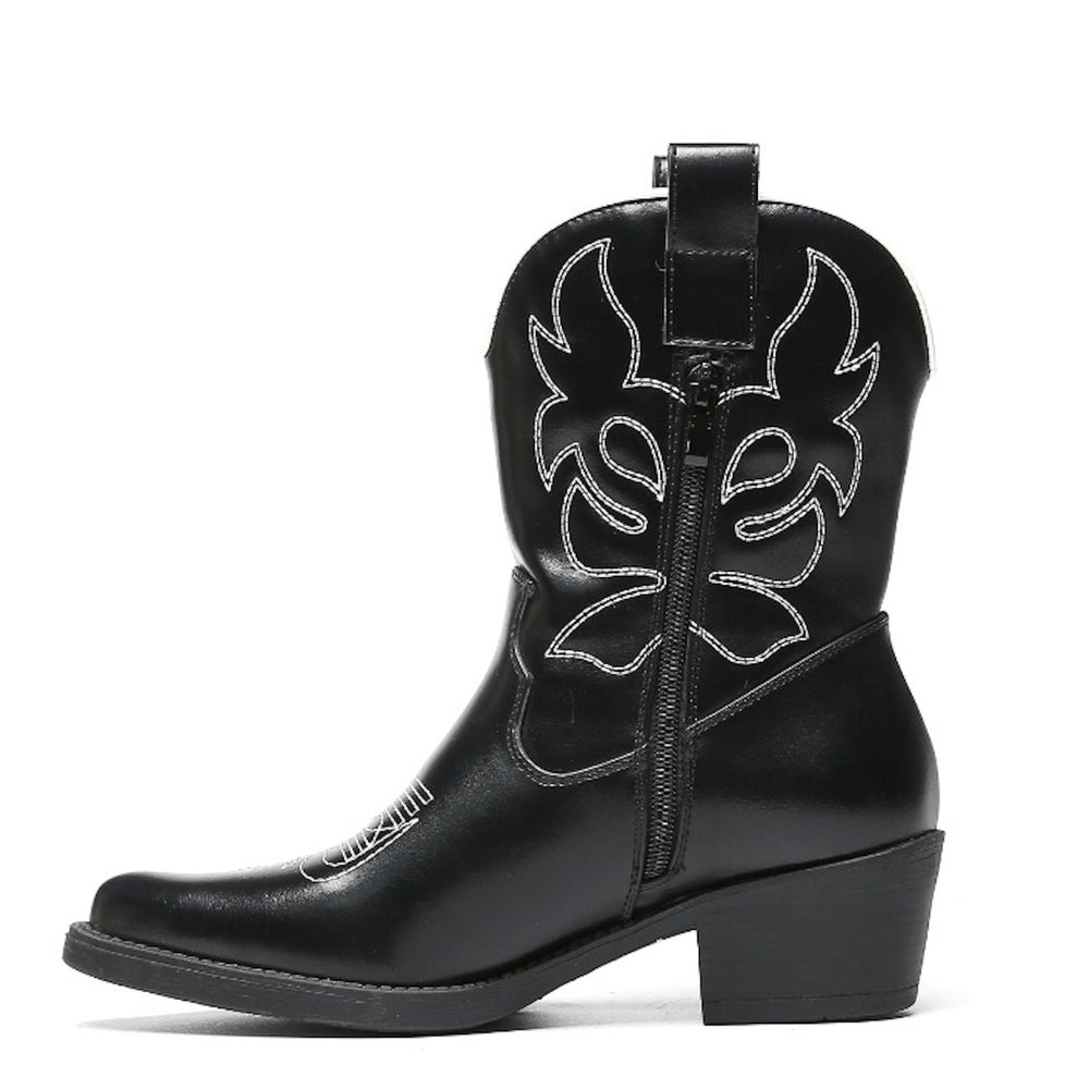 Smile Favorites Cowboystiefel Schwarz kurz weiß genäht