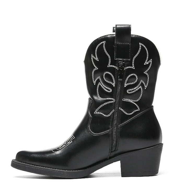 Smile Favorites Cowboystiefel Schwarz kurz weiß genäht