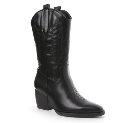 Smile Favorites Cowboystiefel Schwarz Lederoptik Nähte