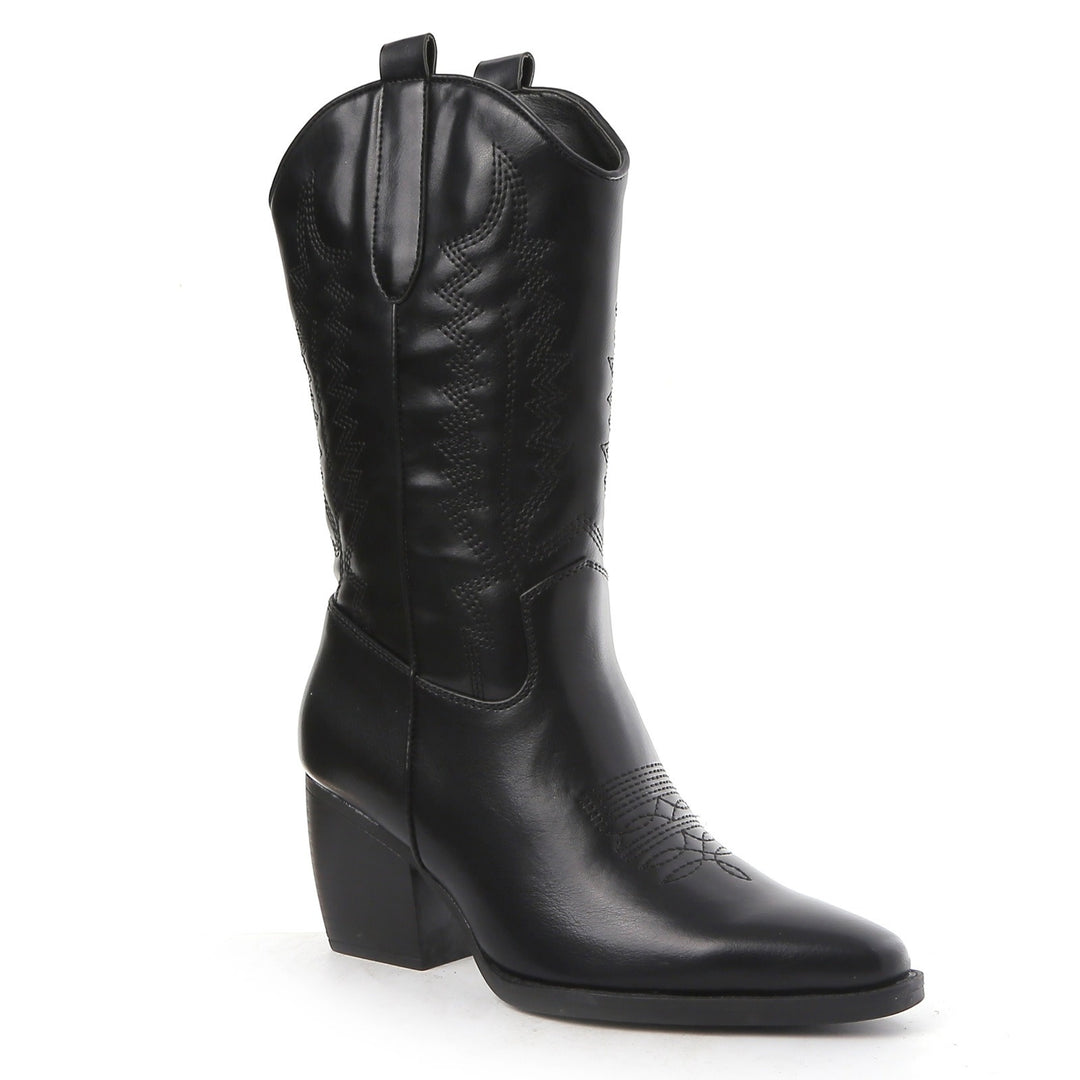 Smile Favorites Cowboystiefel Schwarz Lederoptik Nähte