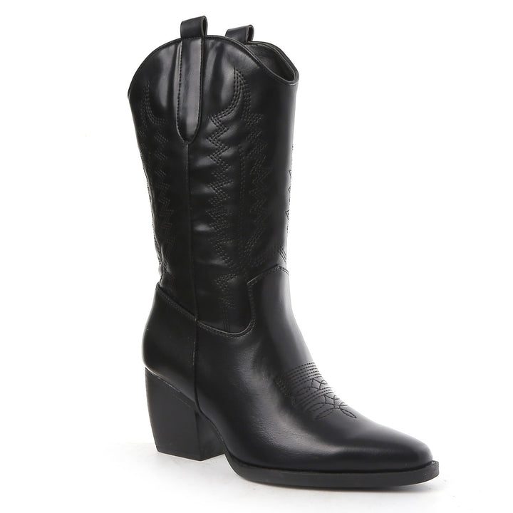 Smile Favorites Cowboystiefel Schwarz Lederoptik Nähte