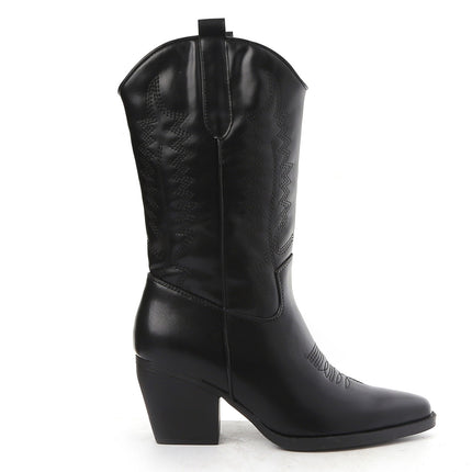 Smile Favorites Cowboystiefel Schwarz Lederoptik Nähte