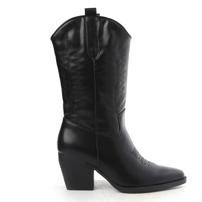 Smile Favorites Cowboystiefel Schwarz Lederoptik Nähte