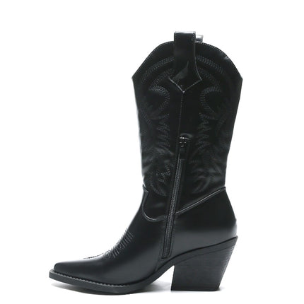 Smile Favorites Cowboystiefel Schwarz Lederoptik Nähte