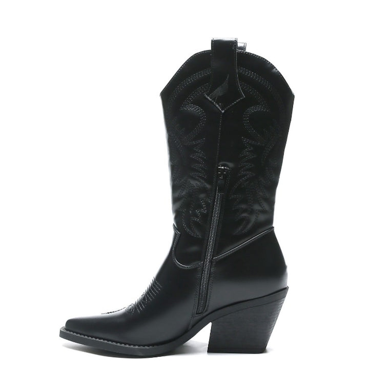 Smile Favorites Cowboystiefel Schwarz Lederoptik Nähte