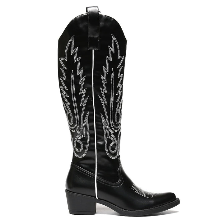 Smile Favorites Cowboystiefel Schwarz mit weißen Nähten High