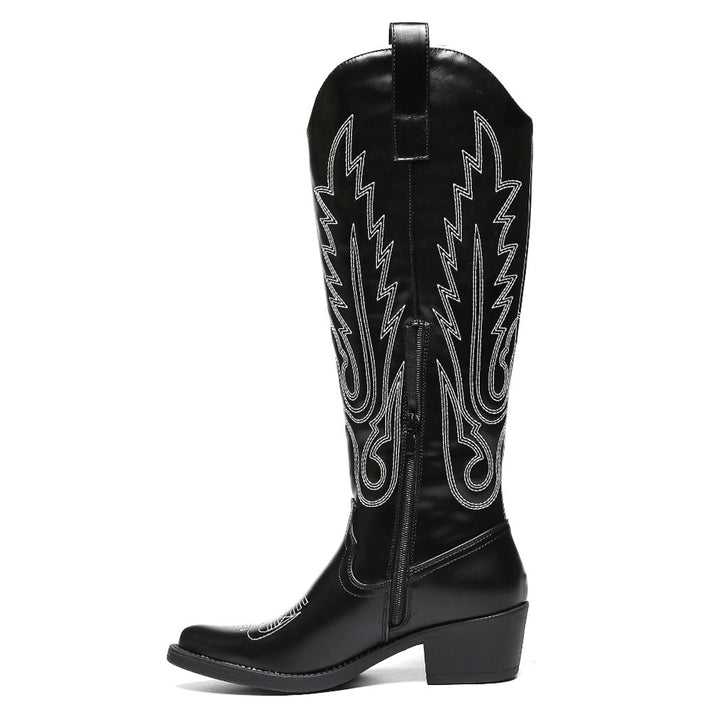 Smile Favorites Cowboystiefel Schwarz mit weißen Nähten High