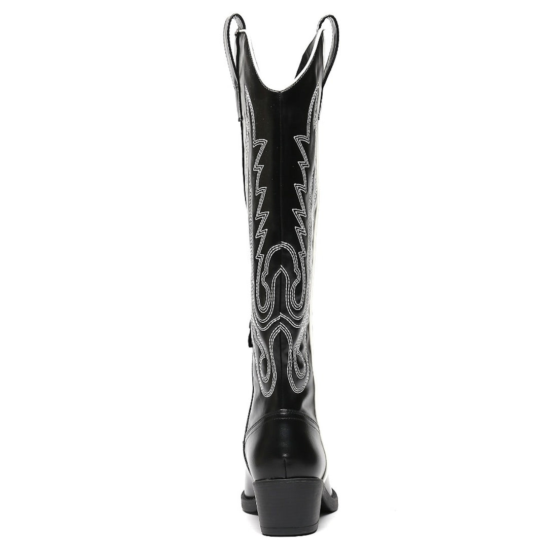 Smile Favorites Cowboystiefel Schwarz mit weißen Nähten High