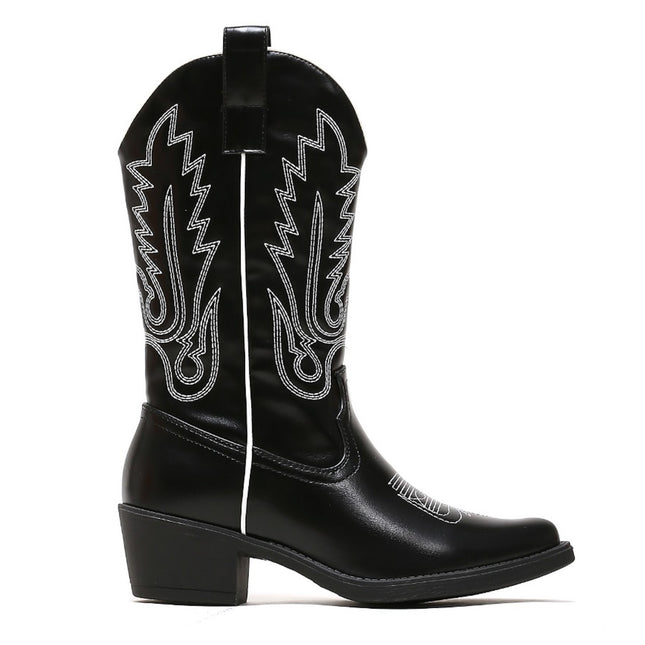Smile Favorites Cowboystiefel Schwarz mit weißen Nähten