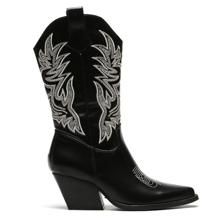 Smile Favorites Cowboystiefel Schwarz Nähte Beige