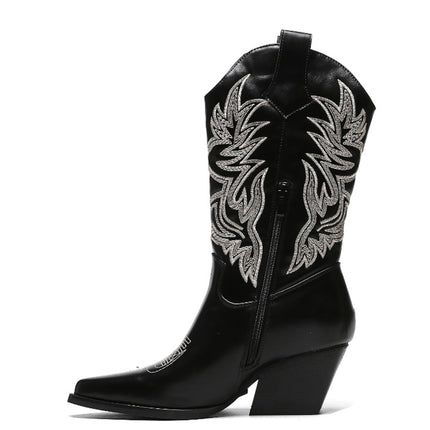 Smile Favorites Cowboystiefel Schwarz Nähte Beige