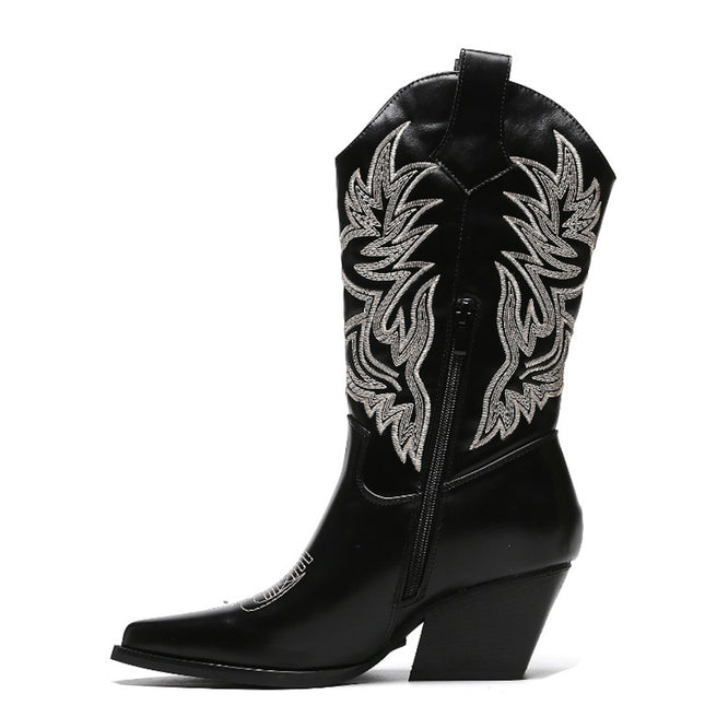 Smile Favorites Cowboystiefel Schwarz Nähte Beige