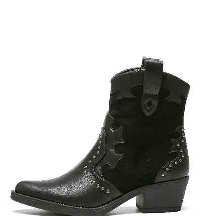 Smile Favorites Cowboystiefel Schwarz Suedine Flamme Nieten