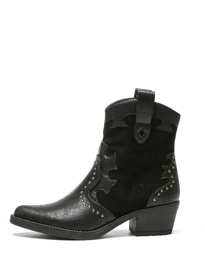 Smile Favorites Cowboystiefel Schwarz Suedine Flamme Nieten