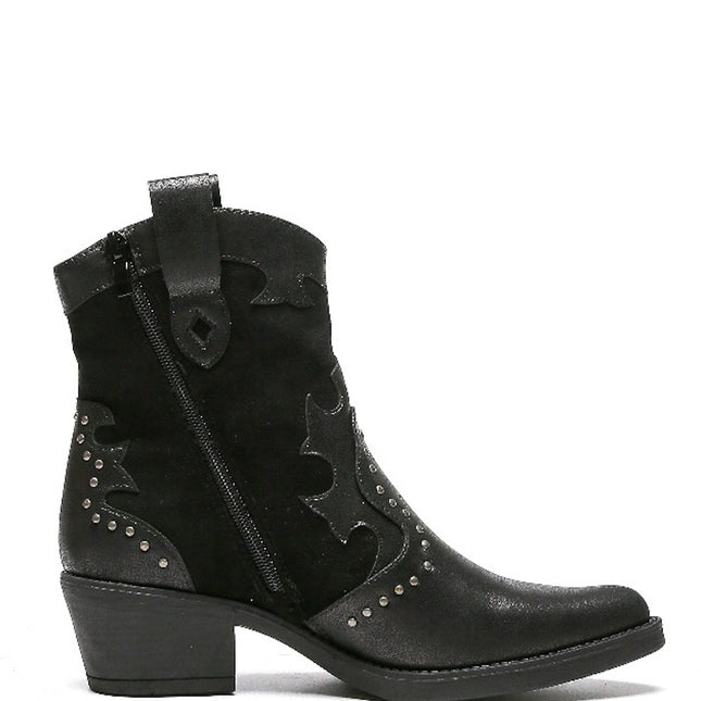 Smile Favorites Cowboystiefel Schwarz Suedine Flamme Nieten