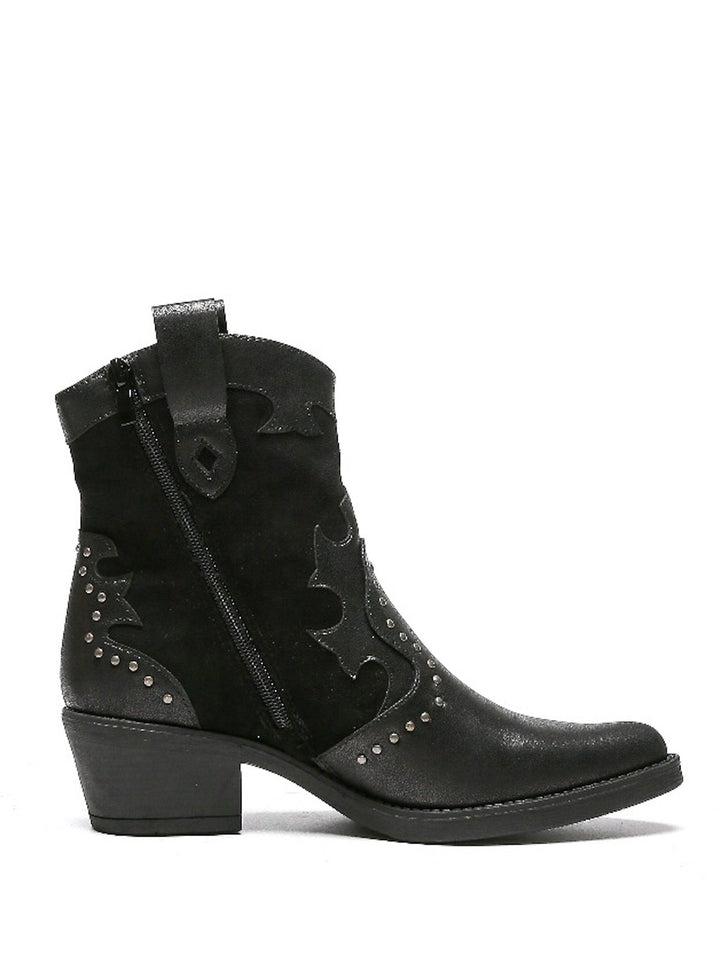 Smile Favorites Cowboystiefel Schwarz Suedine Flamme Nieten
