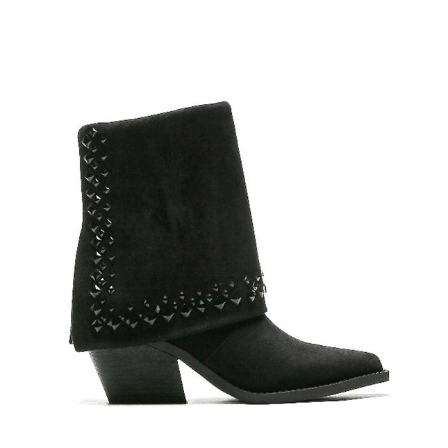 Smile Favorites Cowboystiefel Schwarz Suedine Flap Nieten